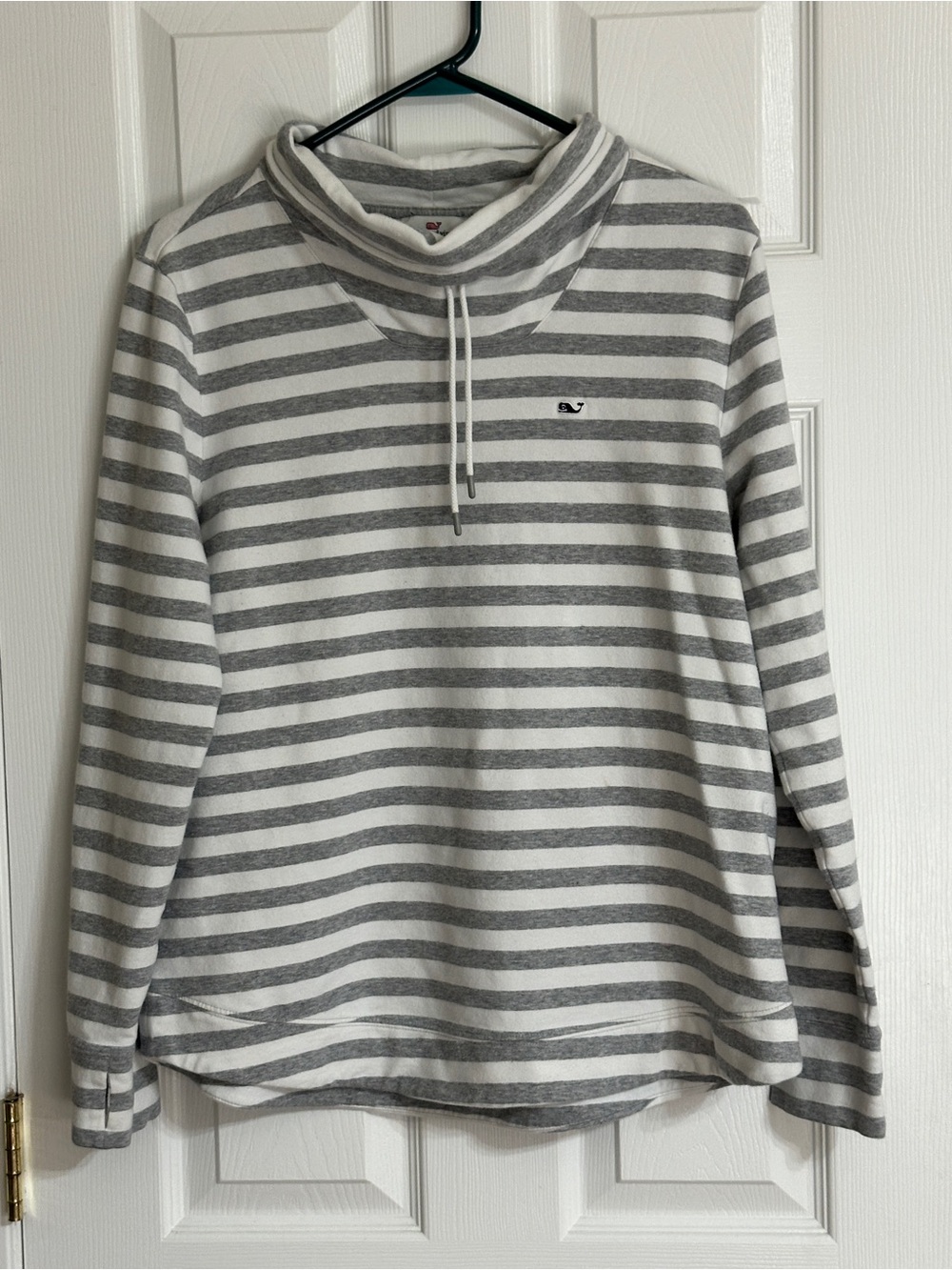 Vineyard Vines Gray and White Striped Cowl Neck Sweater